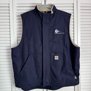 Carhartt FR Mens Flame-Resistant Duck Sherpa Lined Navy Vest Comp Logo Size XL
